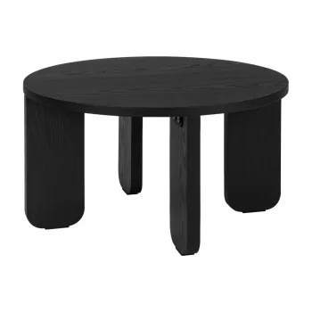 Masuta de cafea neagra rotunda cu blat cu aspect de lemn de stejar o 55 cm Kuvu - noo.ma imagine