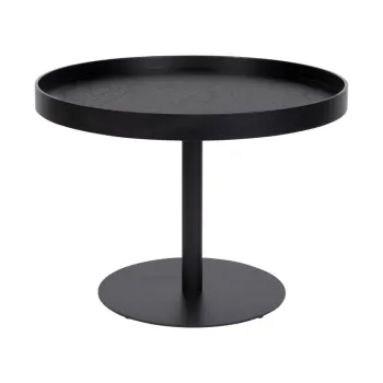 Masuta de cafea neagra rotunda cu blat cu aspect de lemn de stejar o 56 cm Yuri M - White Label imagine