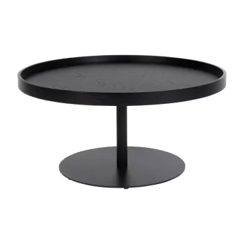 Masuta de cafea neagra rotunda cu blat cu aspect de lemn de stejar o 70 cm Yuri L - White Label imagine