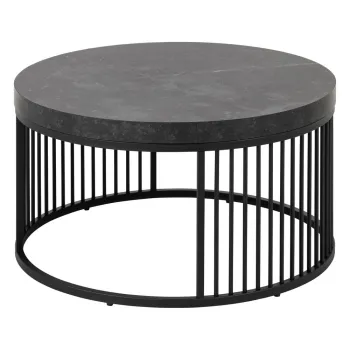 Masuta de cafea neagra rotunda cu blat cu aspect de marmura o 65 cm Strington - Actona imagine