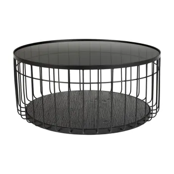 Masuta de cafea neagra rotunda cu blat din sticla 80x80 cm Lance - White Label imagine