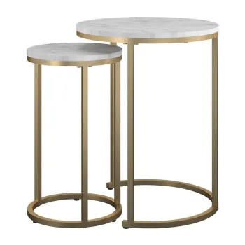 Masute de cafea albe/aurii 2 buc. rotunde cu aspect de marmura o 45 cm Amelia - CosmoLiving by Cosmopolitan imagine