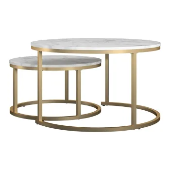 Masute de cafea albe/aurii 2 buc. rotunde cu aspect de marmura o 79 cm Amelia - CosmoLiving by Cosmopolitan imagine