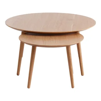 Masute de cafea in culoare naturala 2 buc. rotunde cu aspect de lemn de stejar o 88 cm Adda - Unique Furniture imagine