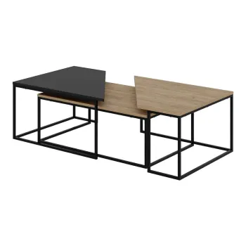 Masute de cafea in culoare naturala 3 buc. cu blat cu aspect de lemn de stejar 70x110 cm Titan - Marckeric imagine