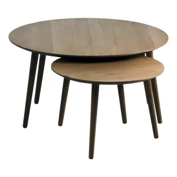 Masute de cafea maro 2 buc. rotunde cu aspect de lemn de stejar o 88 cm Adda - Unique Furniture imagine