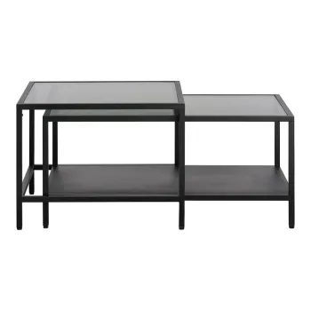 Masute de cafea negre 2 buc. din sticla 60x60 cm Bronco - Unique Furniture imagine