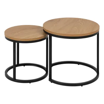 Masute de cafea rotunde cu blat cu aspect de lemn de stejar 2 buc. 45x45 cm Spiro - Actona imagine