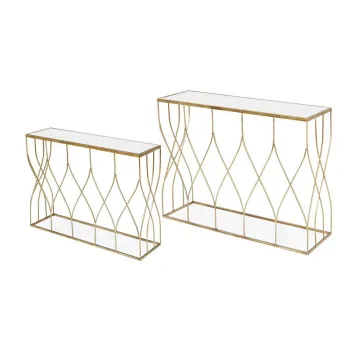 Mese consola aurii 2 buc. cu blat din sticla 33x104 cm Elenor - Bizzotto imagine