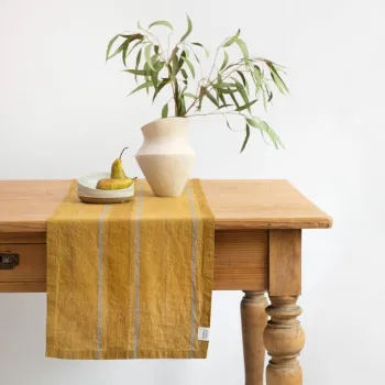 Napron de masa din in 200x200 cm Amber Bronze Stripes - Linen Tales imagine