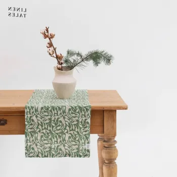 Napron de masa din in 40x150 cm Evergreen Damask - Linen Tales imagine