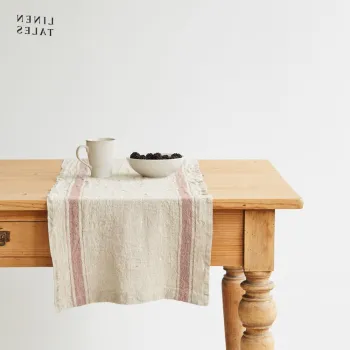 Napron de masa din in 40x200 cm Beige Stripe Vintage - Linen Tales imagine