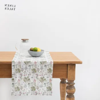 Napron de masa din in 40x200 cm White Botany - Linen Tales imagine