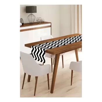 Napron din microfibra pentru masa Minimalist Cushion Covers Black Stripes, 45 x 140 cm imagine