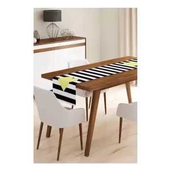 Napron din microfibra pentru masa Minimalist Cushion Covers Stripes with Yellow Heart, 45 x 140 cm imagine