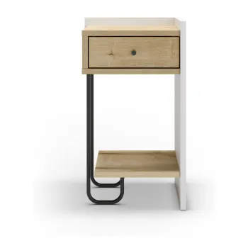 Noptiera alba/in culoare naturala cu rafturi cu aspect de lemn de stejar Mercure - Marckeric imagine