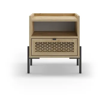 Noptiera in culoare naturala cu rafturi cu aspect de lemn de stejar Inca - Marckeric imagine