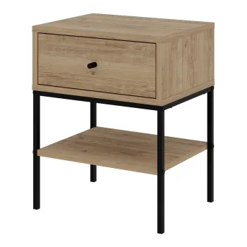 Noptiera in culoare naturala cu rafturi cu aspect de lemn de stejar Lisa - Marckeric imagine