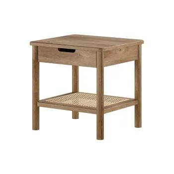 Noptiera in culoare naturala cu rafturi din lemn de stejar Olive - Vipack imagine