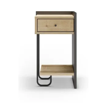 Noptiera neagra/in culoare naturala cu rafturi cu aspect de lemn de stejar Mercure - Marckeric imagine