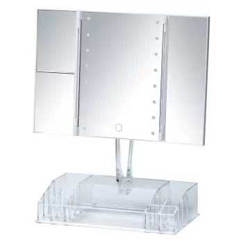 Oglinda cosmetica extensibila cu ancadrament LED si organizator pentru machiaje Wenko Fanano, alb imagine