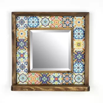 Oglinda de perete cu raft si rama din lemn-piatra 32.5x33 cm - Wallity imagine