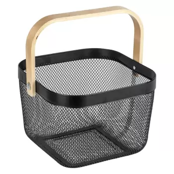 Organizator cu maner din bambus pentru baie Wenko, negru imagine