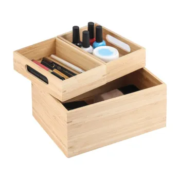 Organizator de baie in culoare naturala pentru cosmetice din bambus Isalys - MSV imagine