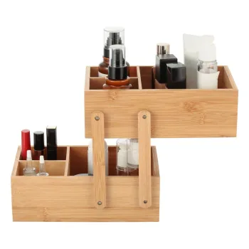 Organizator de baie in culoare naturala pentru cosmetice din bambus Isalys - MSV imagine