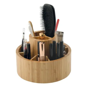 Organizator de baie in culoare naturala pentru cosmetice/rotativ din bambus Isalys - MSV imagine