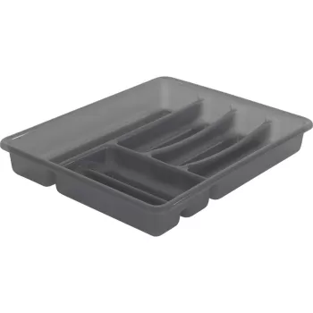 Organizator sertar pentru tacamuri din plastic gri 39 x 32 cm Basic - Rotho imagine