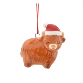 Ornament de Craciun din ceramica 4,5 cm Highland Cow - Sass & Belle imagine