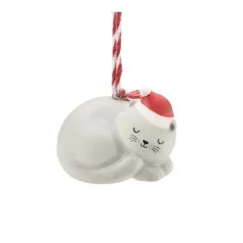 Ornament de Craciun din ceramica 4 cm Sleeping Cat - Sass & Belle imagine