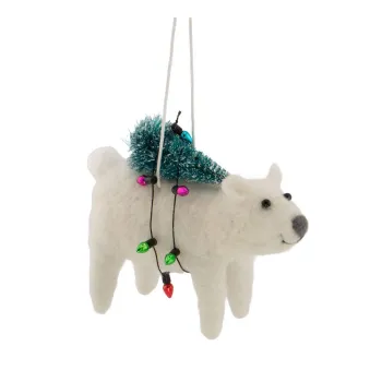 Ornament de Craciun din material textil 12 cm Polar Bear with Christmas Lights - Sass & Belle imagine