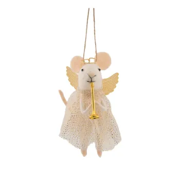 Ornament de Craciun din material textil 6 cm Angel Mouse Playing the Trumpet - Sass & Belle imagine