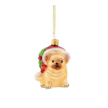 Ornament de Craciun din sticla 6 cm Festive Pug - Sass & Belle imagine