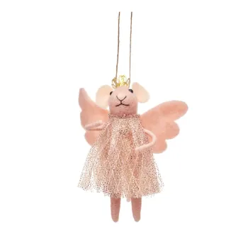 Ornament de Craciun lucrat manual din material textil 13 cm Pink Princess Fairy Mouse - Sass & Belle imagine