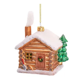 Ornament de Craciun lucrat manual din sticla 10 cm Christmas Cabin - Sass & Belle imagine