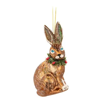 Ornament de Craciun lucrat manual din sticla 12,5 cm Festive Hare - Sass & Belle imagine