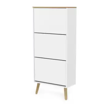 Pantofar cu detalii in decor de stejar si 3 compartimente Tenzo Dot, alb imagine