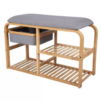 Pantofar cu loc de sezut din bambus Leitmotiv Bench, latime 70 cm, gri deschis imagine