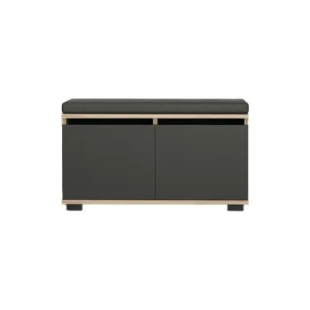 Pantofar negru/in culoare naturala cu banca cu aspect de lemn de nuc Drago - Kalune Design imagine