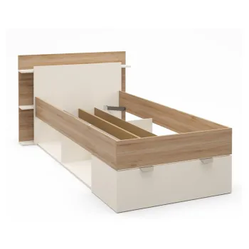 Pat alb/in culoare naturala cu aspect de lemn de stejar cu spatiu de depozitare fara somiera 90x200 cm Albo - Marckeric imagine