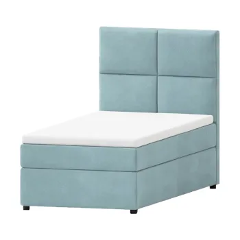 Pat albastru deschis tapitat cu spatiu de depozitare cu somiera 90x200 cm Lena - Ropez imagine