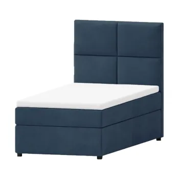 Pat albastru inchis tapitat cu spatiu de depozitare cu somiera 90x200 cm Lena - Ropez imagine