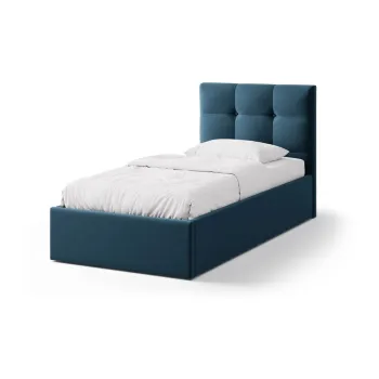 Pat albastru tapitat cu spatiu de depozitare cu somiera 90x200 cm Phaedra - Micadoni imagine
