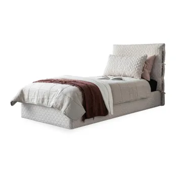 Pat bej de o persoana tapitat cu spatiu de depozitare si somiera 90x200 cm Sleepy Luna - Miuform imagine