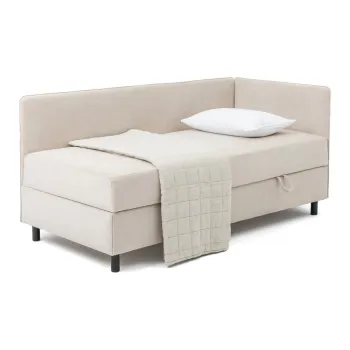 Pat bej tapitat cu spatiu de depozitare cu saltea 90x200 cm Avela - Bonami Selection imagine