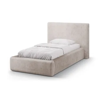 Pat bej tapitat cu spatiu de depozitare cu somiera 90x200 cm Amy - Micadoni imagine