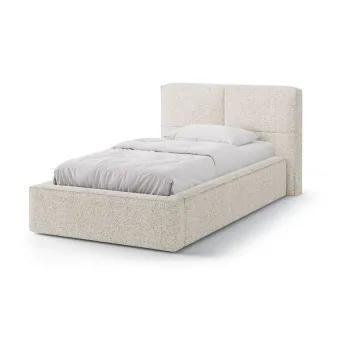 Pat bej tapitat cu spatiu de depozitare cu somiera 90x200 cm Darren - Micadoni imagine